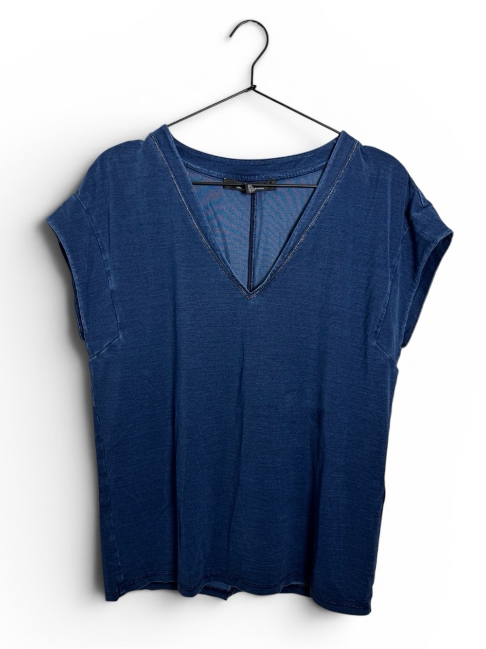 White House Black Market WHBM Dark Blue V-Neck Tee